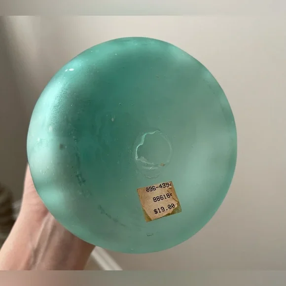 Hand Blown Satin Green Glass  13.25” Tall Vase - Picture 5 of 5